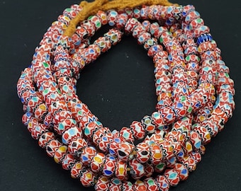 Vintage chevron beads venetian african multicolor glass  9mm beads long strand