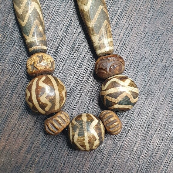 Asian burmese old pumtek stone beads long necklac… - image 4