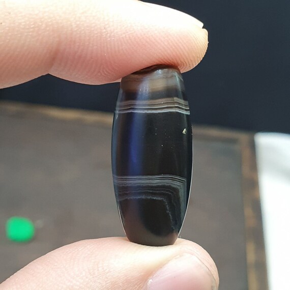 Antique old himalayan indo tibetan very rare pattern agate bead  30mm amuletGift
