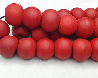 Dark blood red round beautiful glass beads long strand necklace
