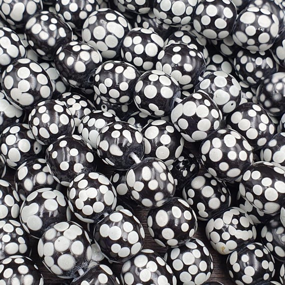 Skunk venetian inspired trade glass beads black thousand eyesGift