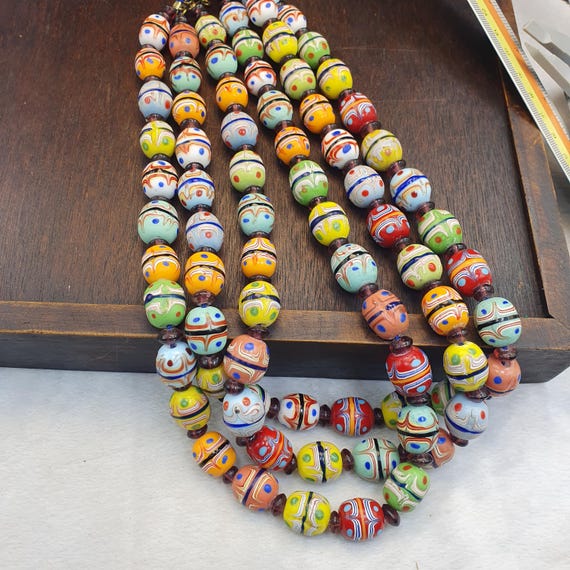 Vintage Venetian Style Fancy Beads Necklace Multicolor Glass Eye Beads