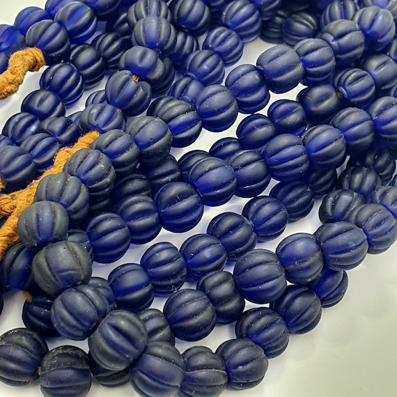 Cobalt Blue Beads, Vintage African Strand | Handmade Glass | 22 Inches, Vibrant Collector Supply