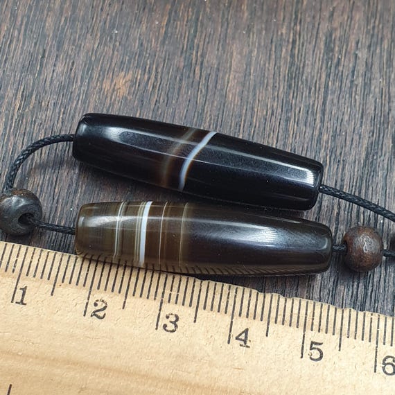 Antique Yemeni Agate Bead Pair Banded Focal Beads Tribal Jewelry 35mm 36mm