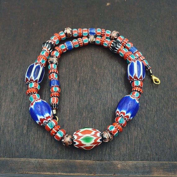 Venetian inspired vintage trade beads vintage mix chevron beads necklace bch-36