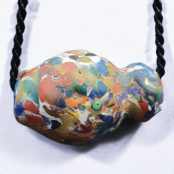 Large ancient mosaic glass gabri bead with decorative motifs 65mmGift
