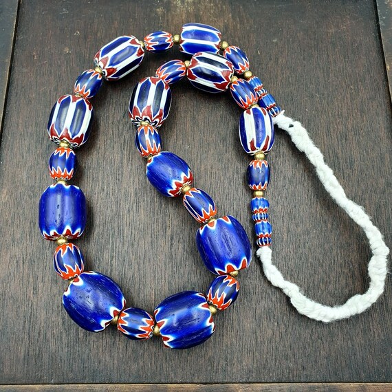 Venetian style trade beads old african chevron glass big beads strand 368 gramsGift