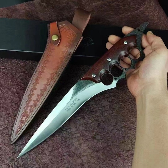 Sword knife, camping hiking knife material: 9cr18mov steel, hardness 59hrc wood