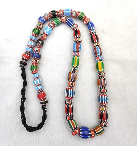 Vintage venetian african style chevron beads long strand 8-12mm