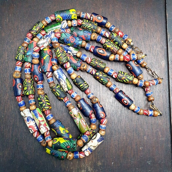 Venetian millefiori style beads mosaic glass chevron beaded necklaceGift