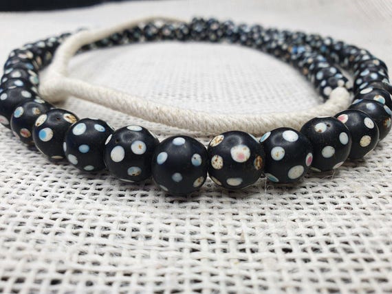 Black dot venetian skunk beads african trade beads authentic antiques collection