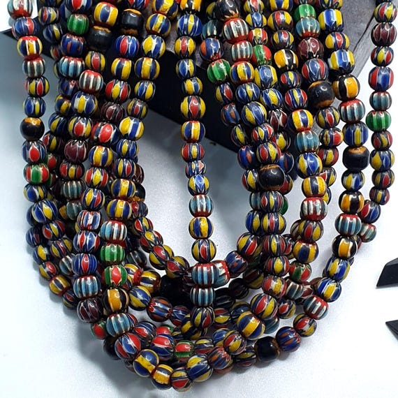 Vintage venetian african style glass chevron 6.5-7mm beads long strand
