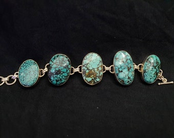 Big men's vintage natural spiderweb usa turquoise 925 sterling silver bracelet