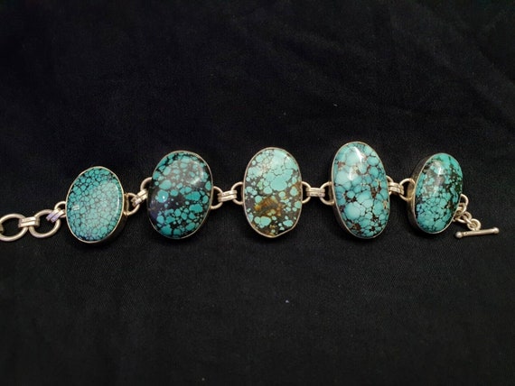 Big men's vintage natural spiderweb usa turquoise 925 sterling silver bracelet