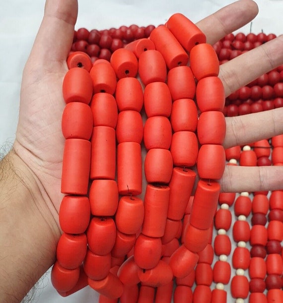 Beautiful red round beautiful glass beads long strand necklaceGift