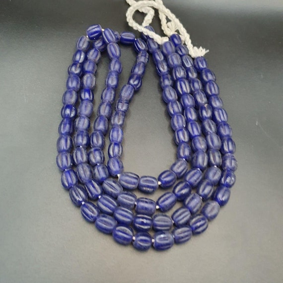 Beautiful old african  cobalt blue glass vintage beads strandGift