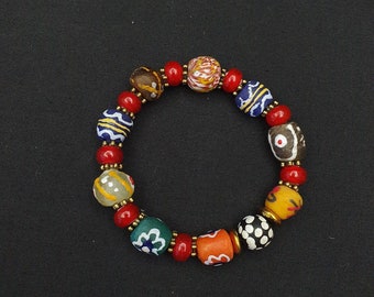 Vintage african hand painted glass beads with white heart beads bracelet