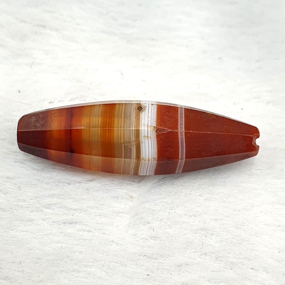 Antique Red and White Stripes Agate Trade Bead: Rare African Faceted Bead 35.5mm