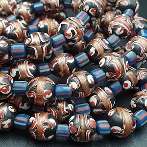 Collier De Perles De Verre Vintage Aventurine Millefiori - Occasion, Perles Plume 17x9.5mm
