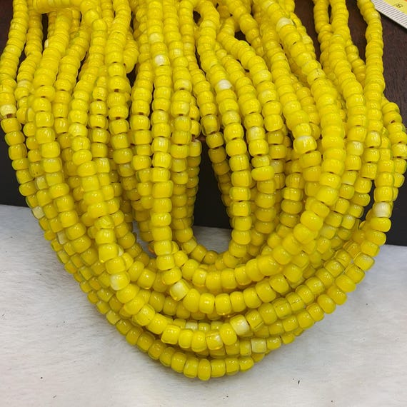 Yellow 5 mm Czech Republic venetian white heart trade beads long strand necklace