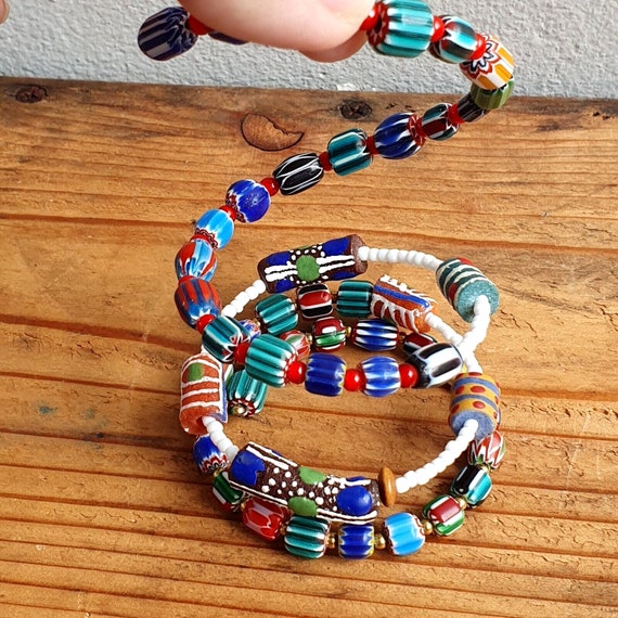 Vintage chevron venetian antique whiteheartt glass beads multilayer bracelet #33Gift