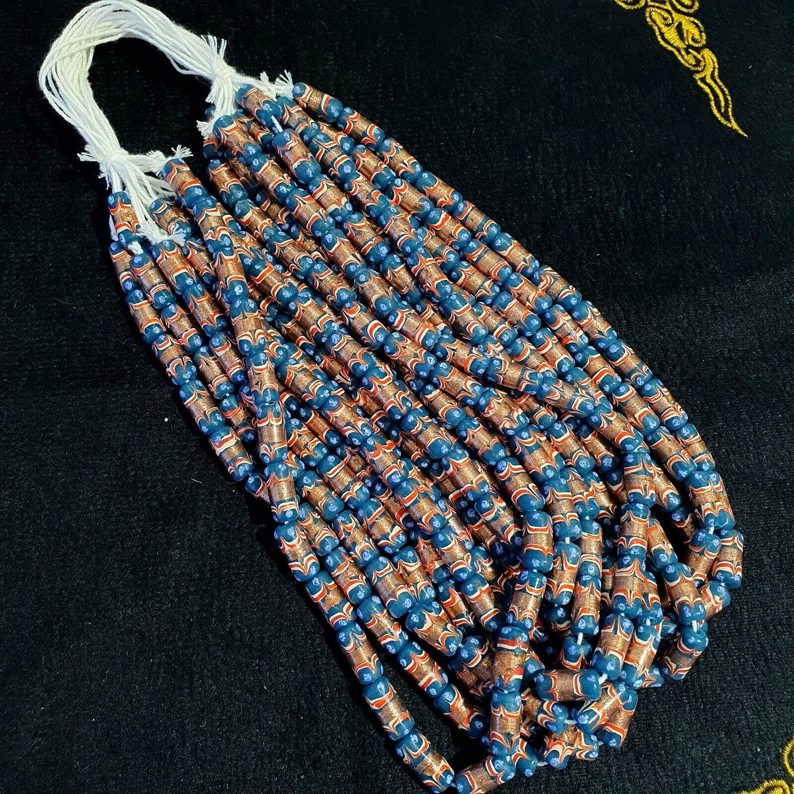 Perles De Verre Aventurine Vintage Bleues - Brin De 17 X 7,5 Mm - Fait Main Népal/Thaïlande