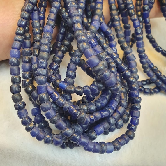 Antique old traded blue color glass beads jewelry necklace mala Gift