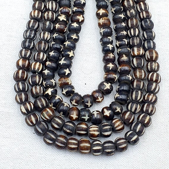 Lot 2 old tibetan chinese carved necklace tribal carving beads strands #b13