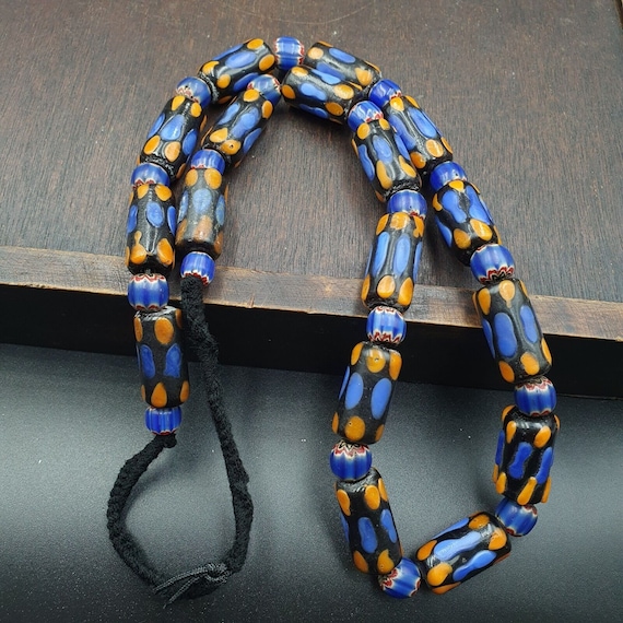 Vintage fancy venetian style skunk eyes beads | african style necklace
