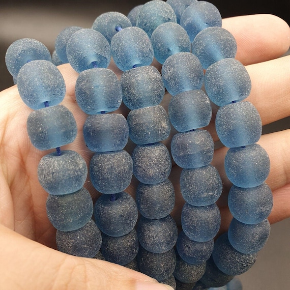 Antique African Blue Glass Beads: Vintage Trade Beads, 12mm Strands