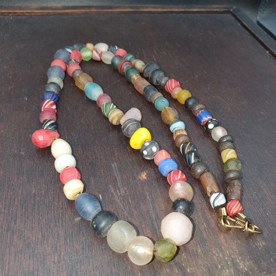 Old african glass beads strand  #mx-15.