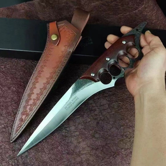 Sword knife, camping hiking knife material: 9cr18mov steel, hardness 59hrc wood
