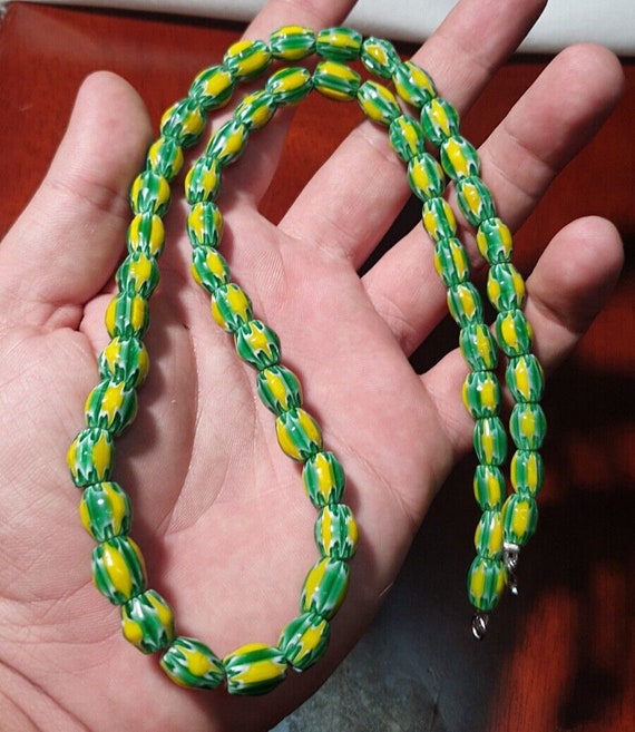 Venetian inspired glass beads melon chevron beads necklace #114Gift