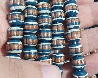 Collier Vintage Perles En Verre Bleu Aventurine - Fait Main Népal - Style Plume - Occasion