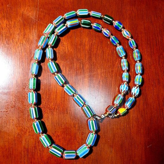Venetian inspired glass beads multicolor chevron beads necklace #109Gift