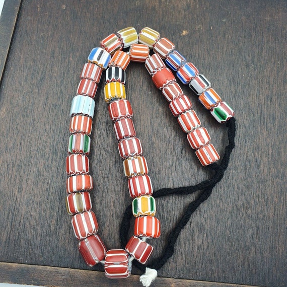Vintage venetian style glass beads chevron beads long strand 14-17mmGift