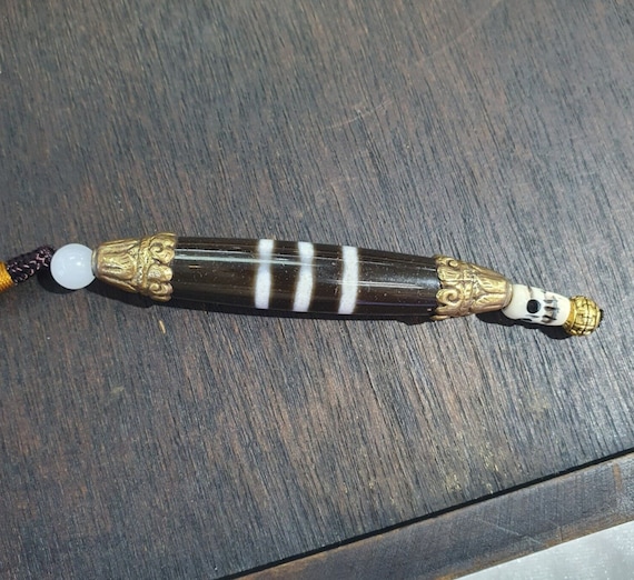 3 stipes lines tibetan silver nepalese dzi agate bead pendant necklace