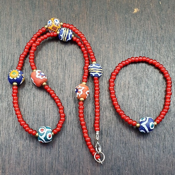 4.5 mm venetian red white heart and african glass beads jewelry setGift