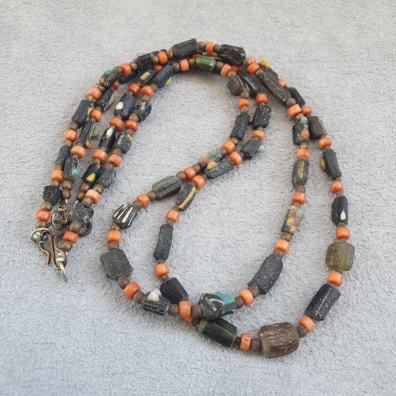 Lot 2 antique roman era glass beads strand necklace #g4Gift