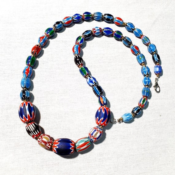 Venetian inspired glass beads collection multicolor chevron beads necklace #110Gift