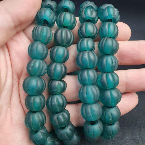 Beautiful old african green glass antique beads 13-14mmGift
