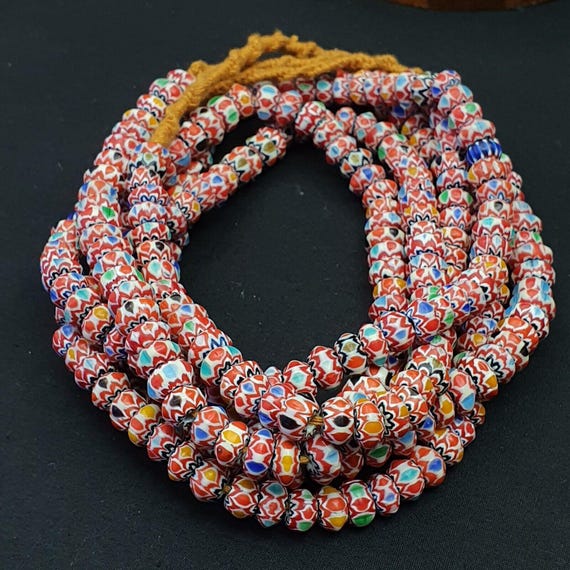 Vintage chevron beads venetian african multicolor glass  9mm beads long strandGift
