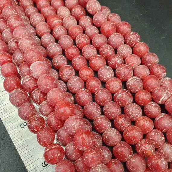 Antique african style cherry red glass vintage beads 24" strand 10-10.5mmGift