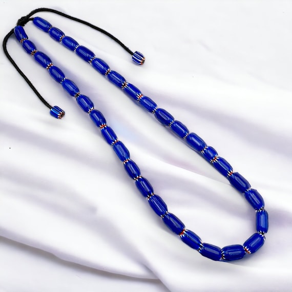 Vintage old blue chevron beads old african glass chevron beads necklace 2mm holeGift