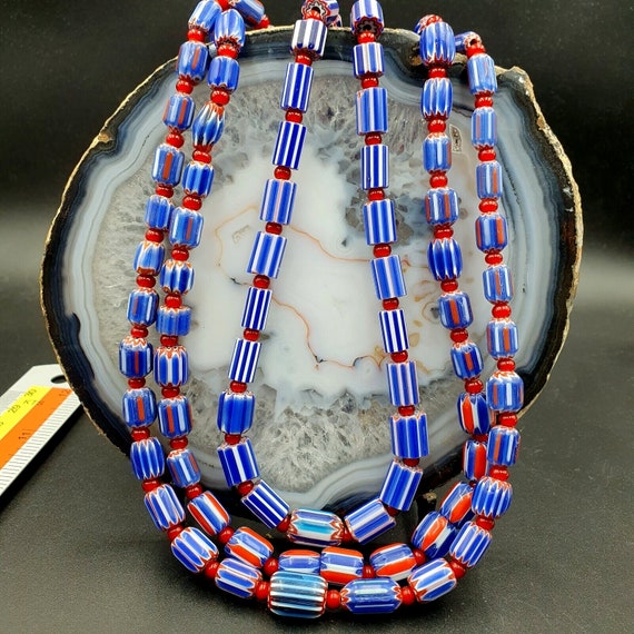 Lot 3 vintage chevron and white heart venetian glass beads necklace nc-o-3Gift