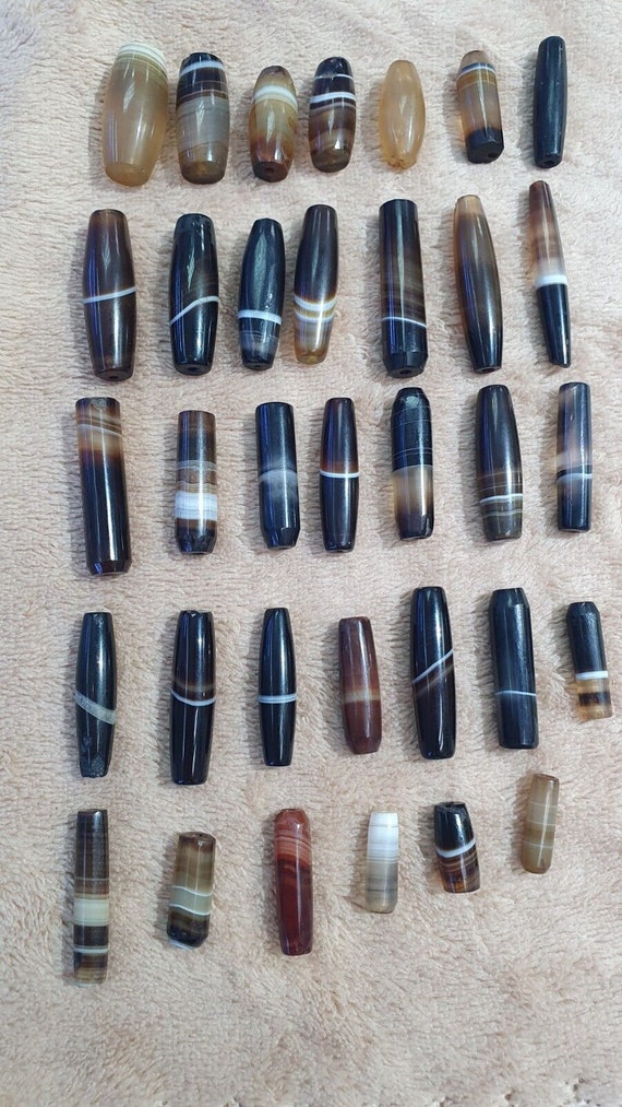 Antique yemeni agate african trade agate beads lot 34 pcs