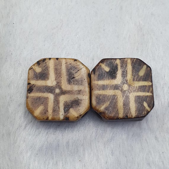 Pair of Pumtek Petrified Wood Beads | Burmese Antique 20th Century South Asian Stone Beads | Heirloom Myanmar Beads Lot