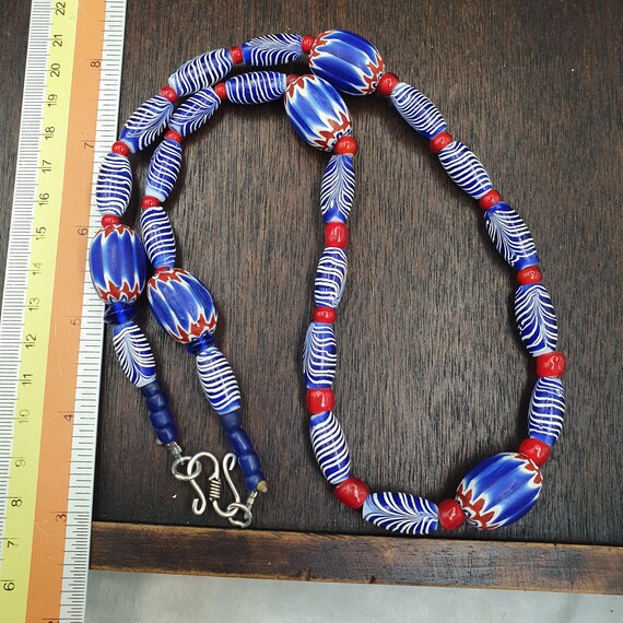 Vintage chevron, white heart, feather beads strand Necklace
