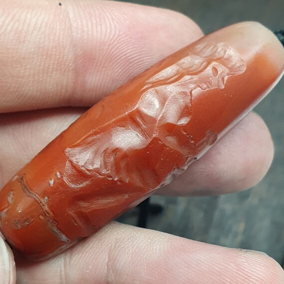 Antique love story of roman king intaglio agate bead stamp or seal.