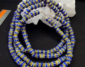 Blue and yellow chevrons venetian beads african necklace 8.5mm
